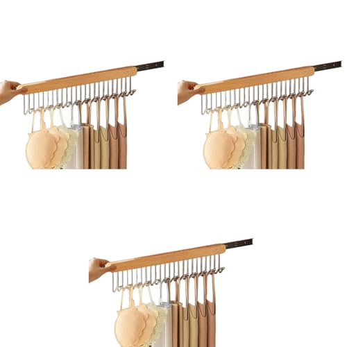 HASTHIP® Belt Organiser for Wardrobe Wooden Sliding Pull Out Hanger Organizer Storage with 12 Hooks to Take Bra Scarf Tie Hat Left Pull Design 41x8cm 3PCS HASTHIP® Belt Organiser for Wardrobe Wooden Sliding Pull Out Hanger Organizer Storage with 12 Hooks to Take Bra Scarf Tie Hat Left Pull Design 41x8cm 3PCS